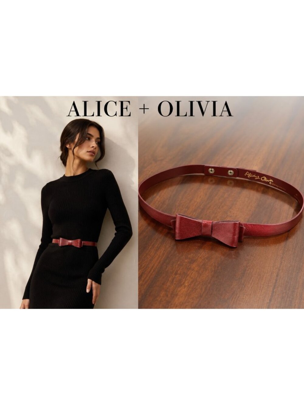 Alice + Olivia Red Genuine Leather Bow Waist Belt Size M Made in Italy
